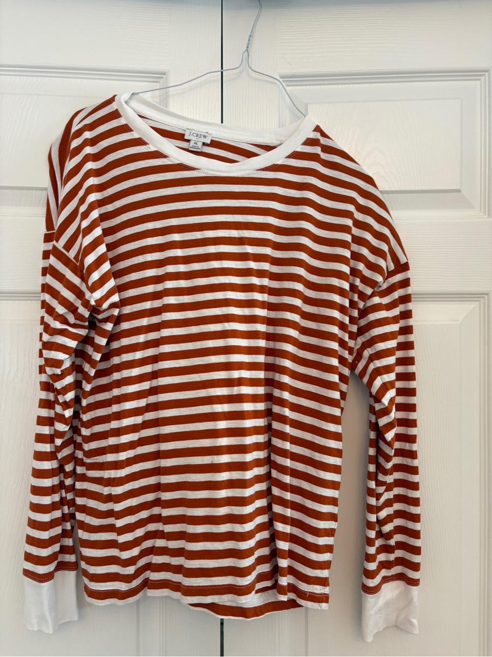 J. Crew Rust and White Striped Long-Sleeve Tee